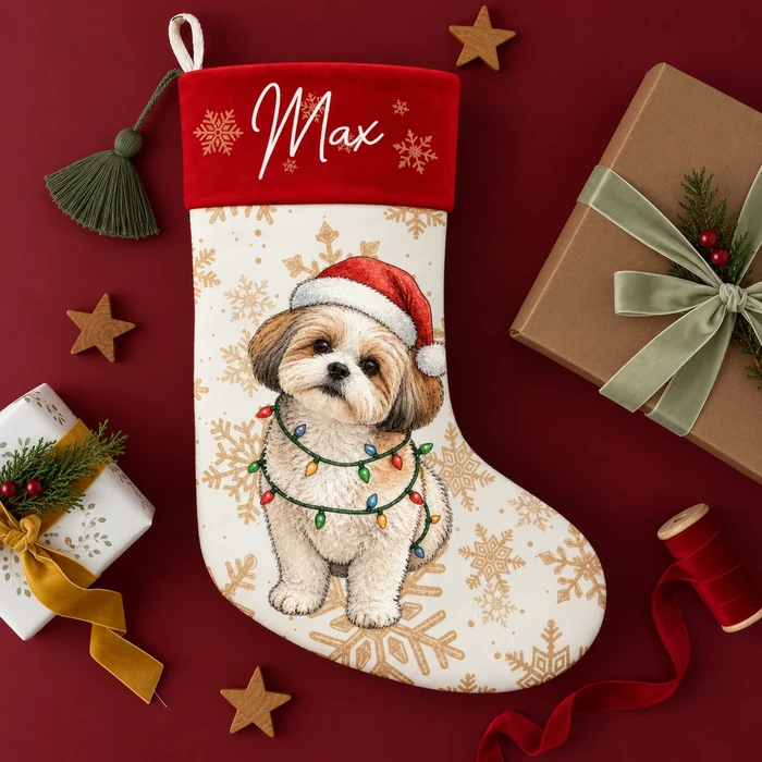 Personalized Pet Christmas Stocking Custom Photo & Name, Santa Cat Holiday Stocking, Custom Pet Portrait Christmas Gift, Cozy Pet Lover Decor