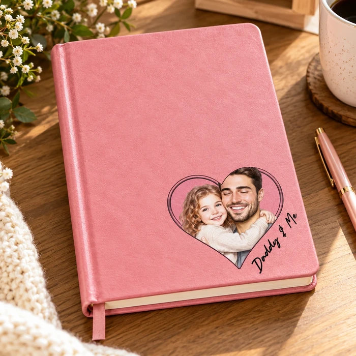 Dad Sketch Line Art Custom Photo Notebook – Personalized Father’S Day Gift For Dad And Husband – Custom Notebook With Personalized Photo Line Art
