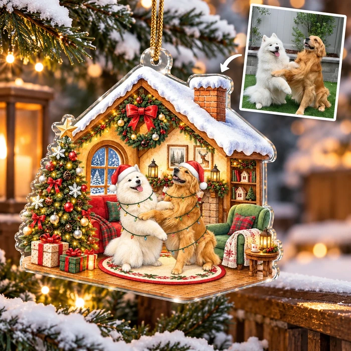 Personalized Shaped Acrylic Christmas Ornament Custom Pet Photo – Christmas Dogs Holiday Keepsake, Festive Christmas Tree Decor Gift