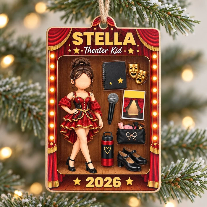 Personalized Theater Kid Christmas Ornament Custom Name, Musical Theater Girl Keepsake, Stage Performer Holiday Tree Decor, Actress Gift