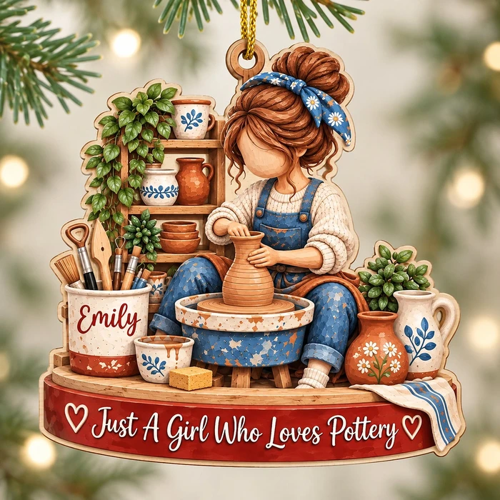 Just A Girl Who Loves Pottery Christmas Wooden Ornament Custom Name Pottery Hobby Gift