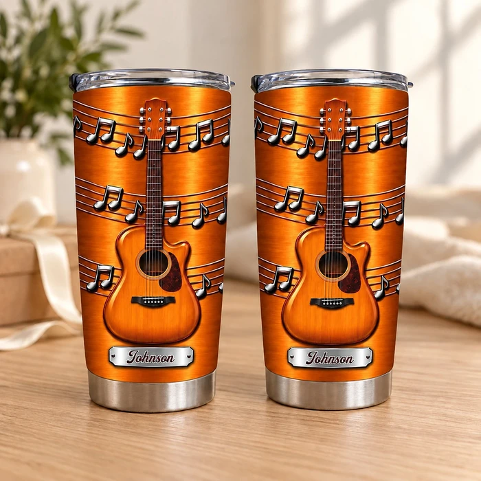 Custom Name Guitar Tumbler Vintage Wood Music Design