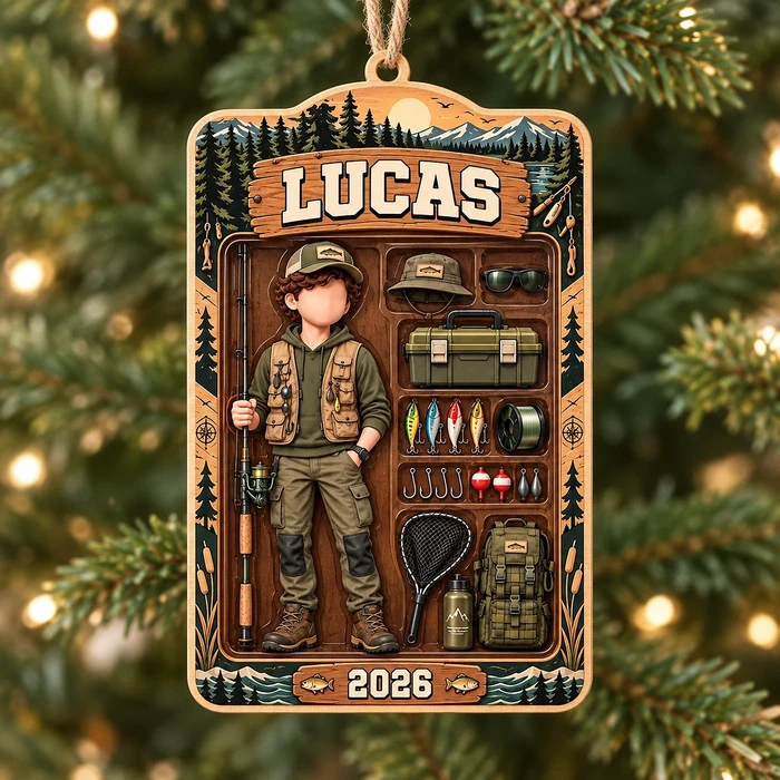 Born To Fish Personalized Christmas Ornament Custom Name & Year, Little Angler Keepsake, Fishing Adventure Holiday Gift