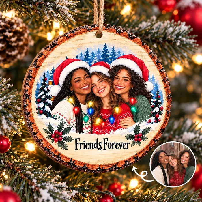 Personalized Wood Shaped Christmas Ornament Custom Photo – Friends Forever Keepsake, Best Friend Christmas Gift, Friendship Holiday Tree Decor