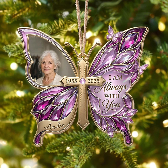 Personalized Wood Shaped Christmas Ornament Custom Photo And Name – Memorial Butterfly Keepsake, In Loving Memory Christmas Tree Decor, Sympathy Gift