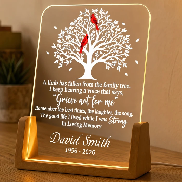 Personalized Acrylic Night Light Custom Name Memorial Cardinal Family Tree In Loving Memory Gift Three Color Led Lamp Bereavement Keepsake