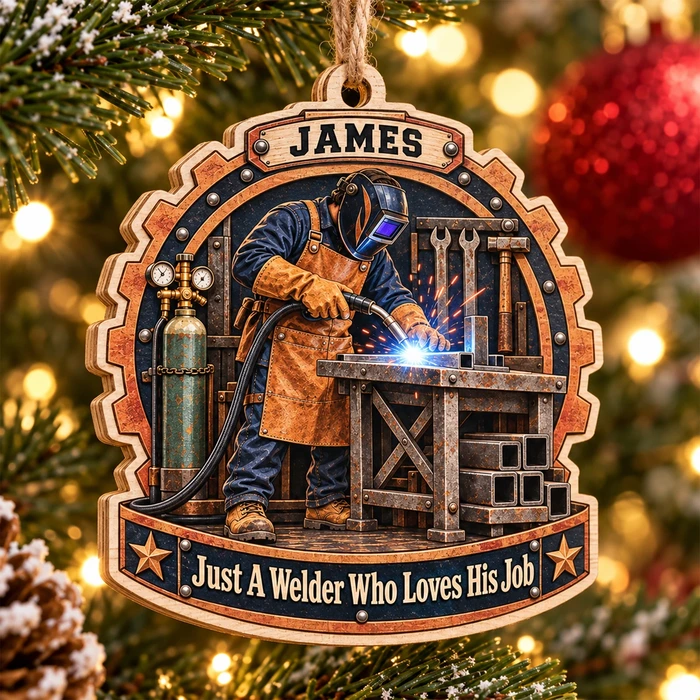 Just A Welder Who Loves His Job Ornament - Personalized Name Wood Christmas Gift