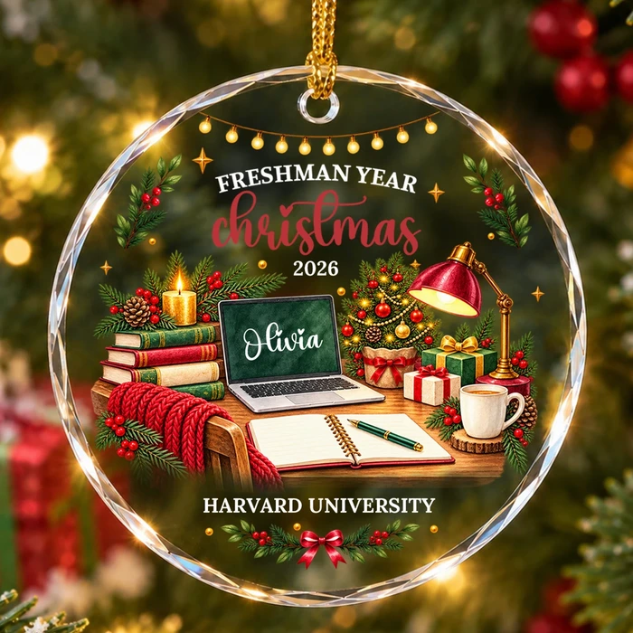 Freshman Christmas Glass Ornament