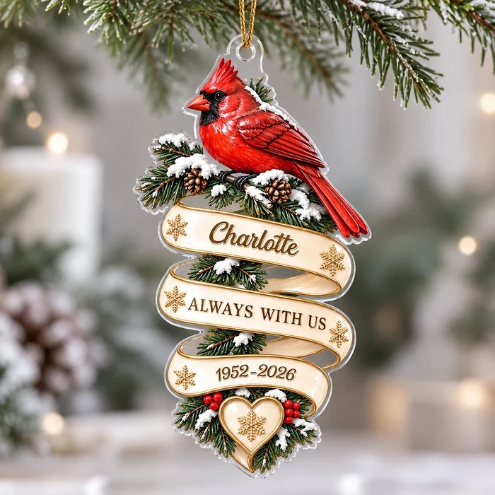 Custom Cardinal Memorial Ribbon Ornament