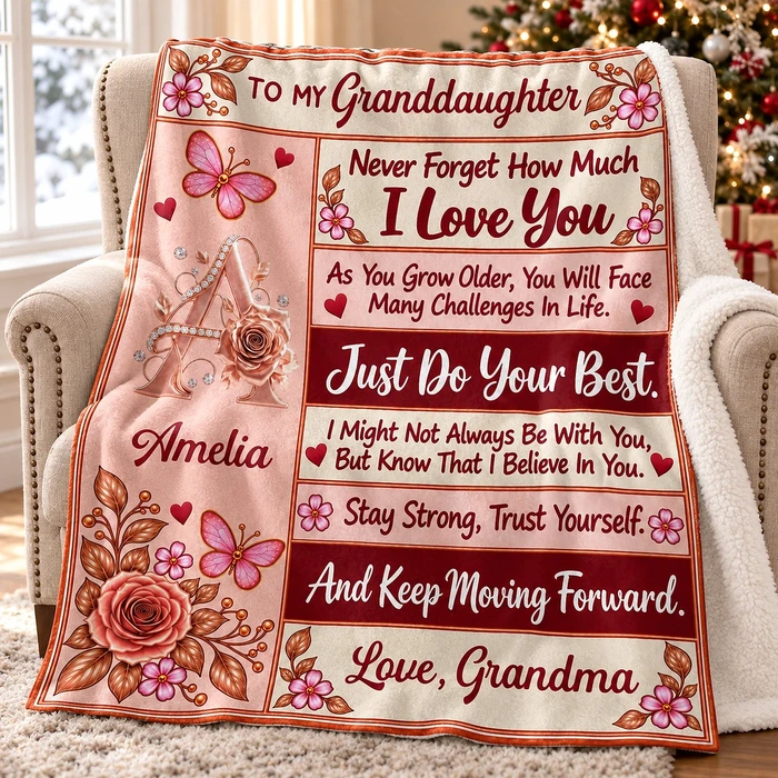 Custom Granddaughter Floral Initial Blanket