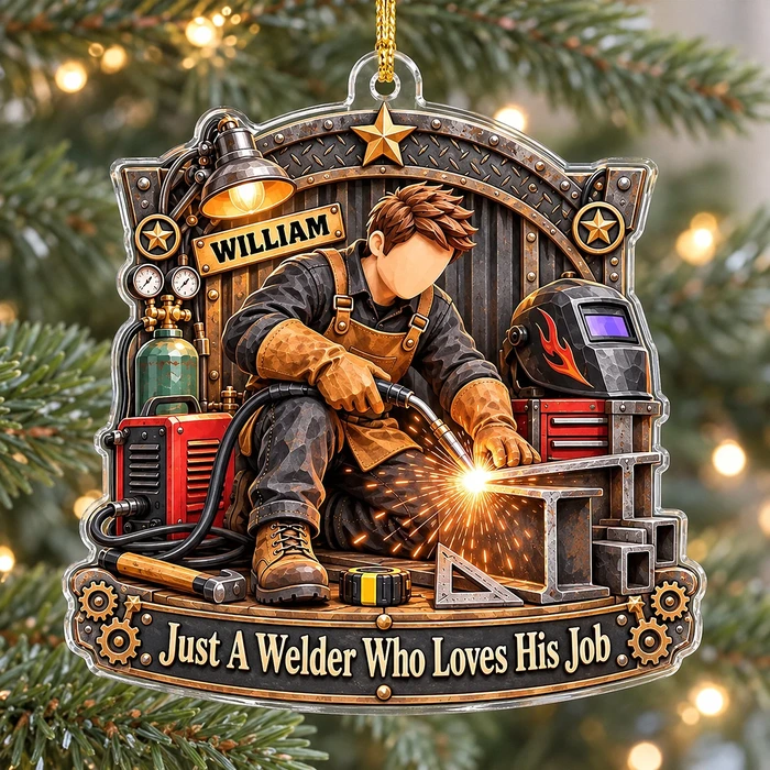 Personalized Acrylic Christmas Ornament Custom Name – Welder Gift for Dad Husband, Welding Workshop Keepsake, Metalworker Christmas Tree Decor Gift