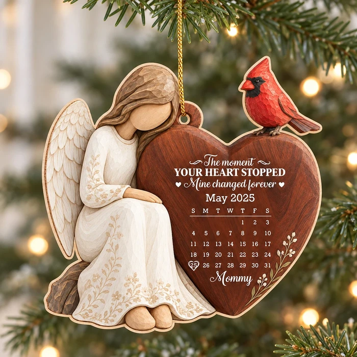 Custom Angel Heart Memorial Calendar Ornament