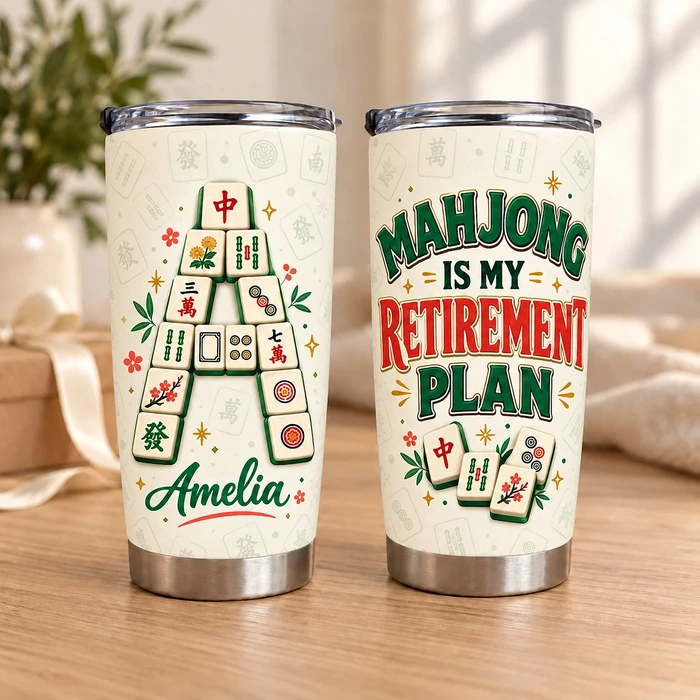 Custom Name Mahjong Tumbler 20oz, Funny Retirement Travel Cup, Mahjong Lover Gift, Personalized Retiree Gift for Her Him