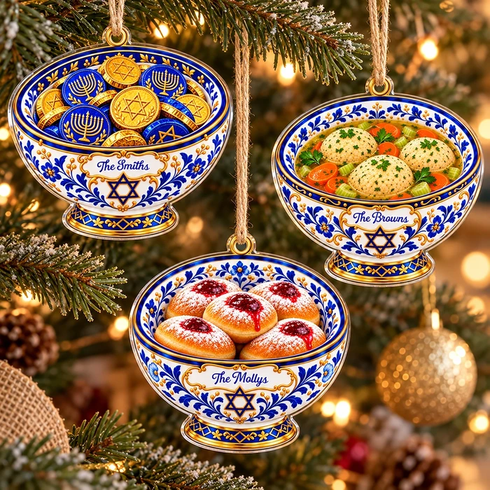Personalized Hanukkah Ornament Custom Family Name, Jewish Family Keepsake, Hanukkah Gelt Holiday Tree Decor, Meaningful Jewish Gift