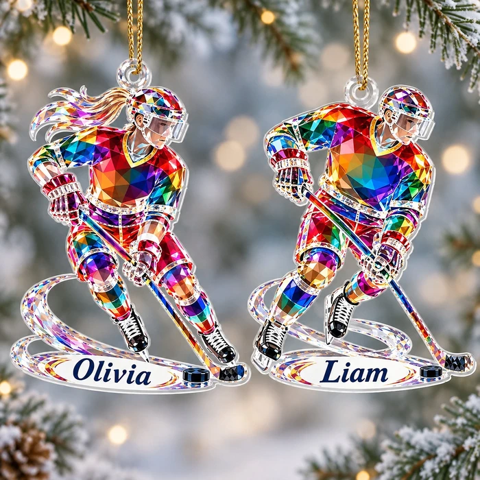 Personalized Ice Hockey Player Ornament Custom Name - Male or Female Hockey Acrylic Keepsake