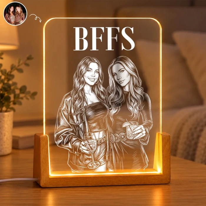 Personalized Acrylic Night Light with U Shape Wooden Base, Custom Title and Names