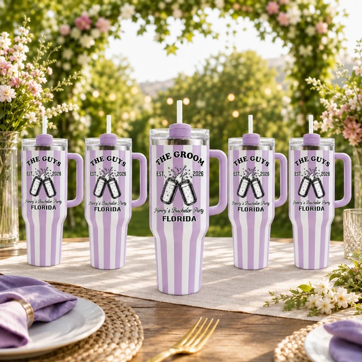 The Groom & The Guys Set of 2 Striped Tumblers 40oz, Bachelor Party Set of 2 Striped Tumblers 40oz, Groom Squad Drink Sleeve, Custom Bachelor Party Favor