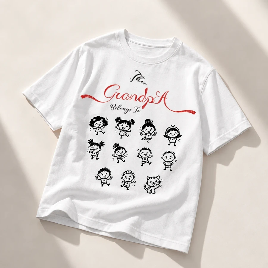 This Grandpa Belongs To Personalized Kids Stick Figure T-Shirt, Custom Children Shirt, Grandparents Parents Gift