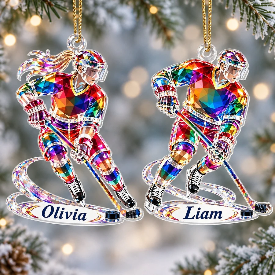 Personalized Ice Hockey Player Ornament Custom Name - Male or Female Hockey Acrylic Keepsake